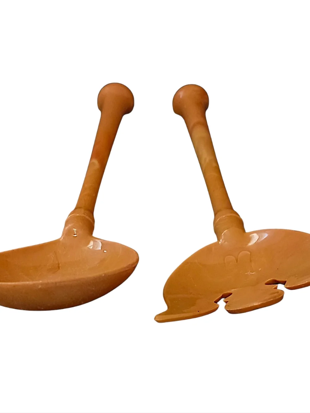 Vintage Melamine Salad Servers Set Harvest‎ Gold Butterscotch Marbled Fork Spoon